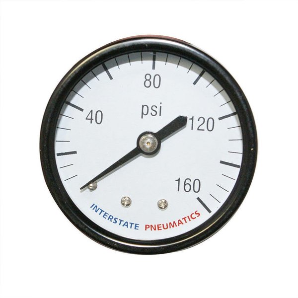 Interstate Pneumatics Pressure Gauge 160 PSI 2 Inch Diameter 1/4 Inch NPT Rear Mount G2112-160